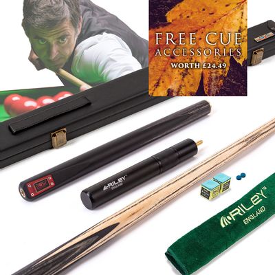 Riley ROS7 - Ronnie O&#39;Sullivan 3 Piece Snooker Cue and Hard Case 3/4 Cut- Ebony Butt- 9.5mm Tip - 145cm - Black/ Grey/ Natural