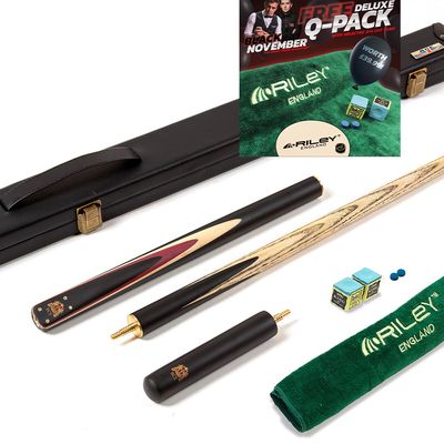 BCE 3 Piece Heritage Snooker Cue and Hard Case 3/4 Cut- Sapele Mahogany Butt - 9.5mm Tip - 145cm - Black/Natural/Purple