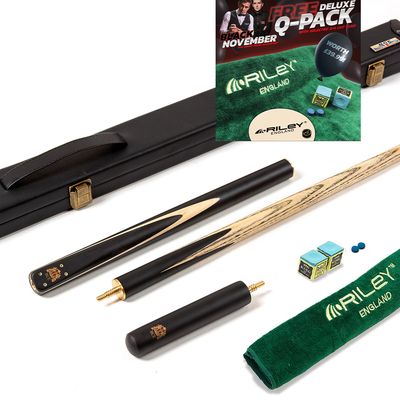 BCE 3 Piece Heritage Snooker Cue and Hard Case 3/4 Cut- Sapele Mahogany Butt - 9.5mm Tip - 145cm - Black/Natural