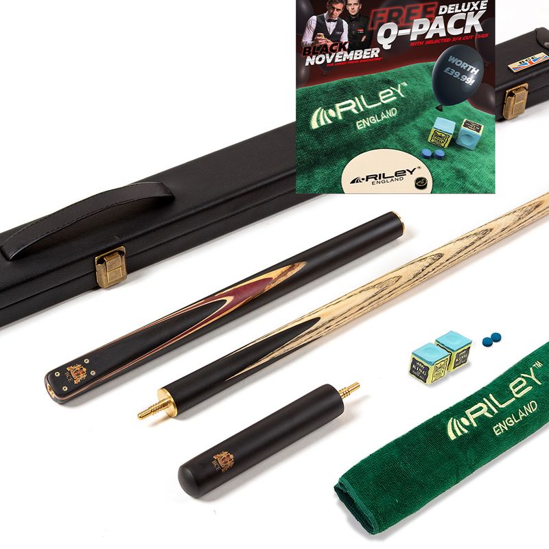 BCE 3 Piece Heritage Snooker Cue and Hard Case 3/4 Cut- Sapele Mahogany Butt - 9.5mm Tip - 145cm - Black/Natural/Purple