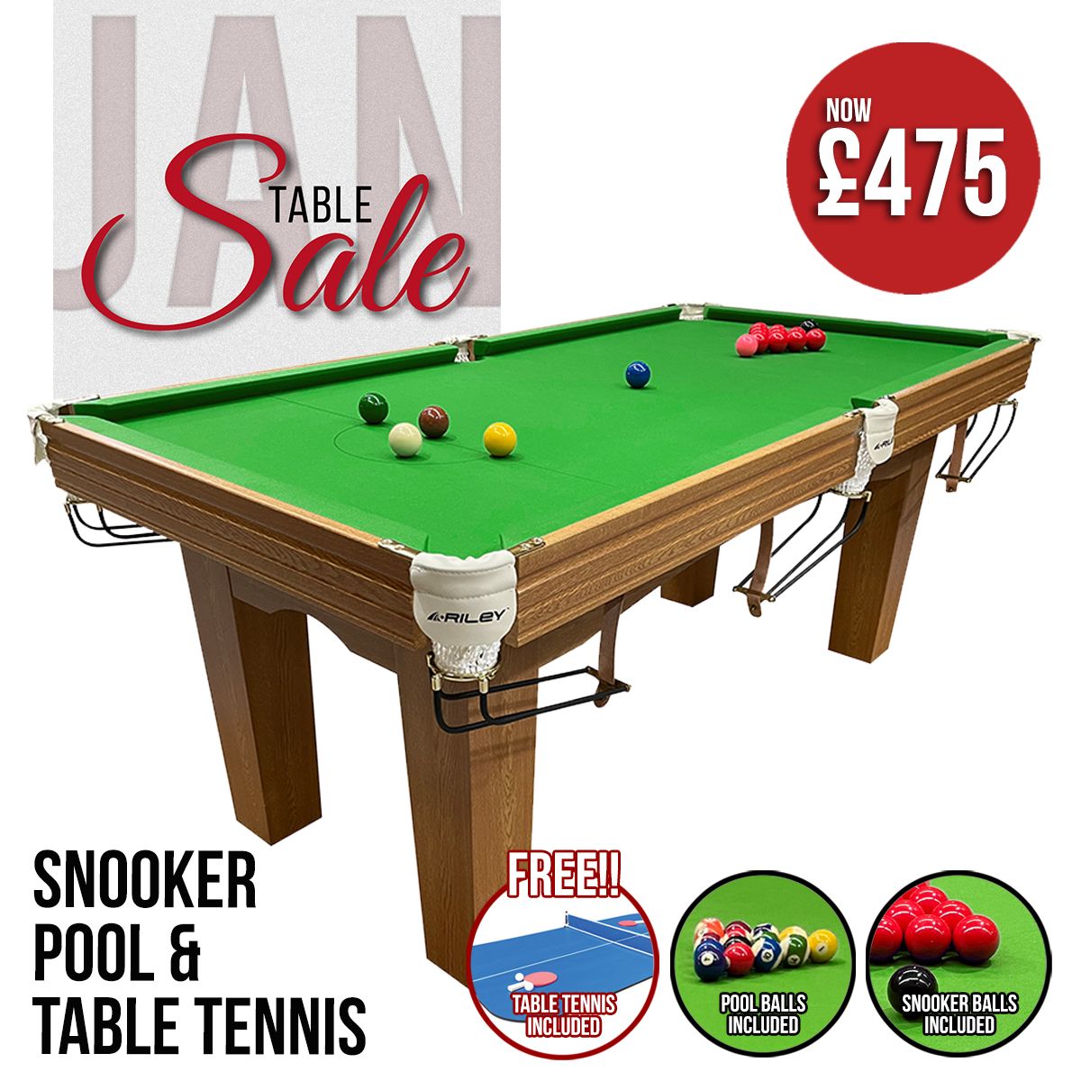 Riley 6ft Traditional Snooker and Pool Table Oak Finish Green Cloth Fixed Leg Free Table Top