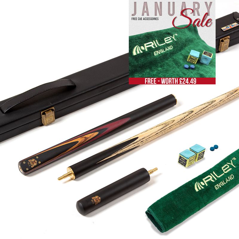 BCE 3 Piece Heritage Snooker Cue and Hard Case 3/4 Cut- Sapele Mahogany Butt - 9.5mm Tip - 145cm - Black/Natural/Brown/Purple