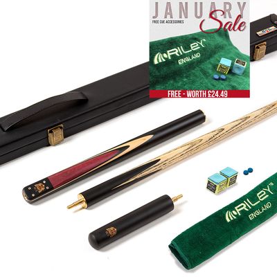 BCE 3 Piece Heritage Snooker Cue and Hard Case 3/4 Cut- Sapele Mahogany Butt - 9.5mm Tip - 145cm - Black/Natural/Purple