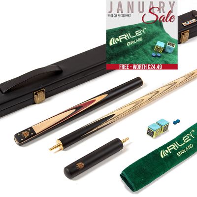 BCE 3 Piece Heritage Snooker Cue and Hard Case 3/4 Cut- Sapele Mahogany Butt - 9.5mm Tip - 145cm - Black/Natural/Purple