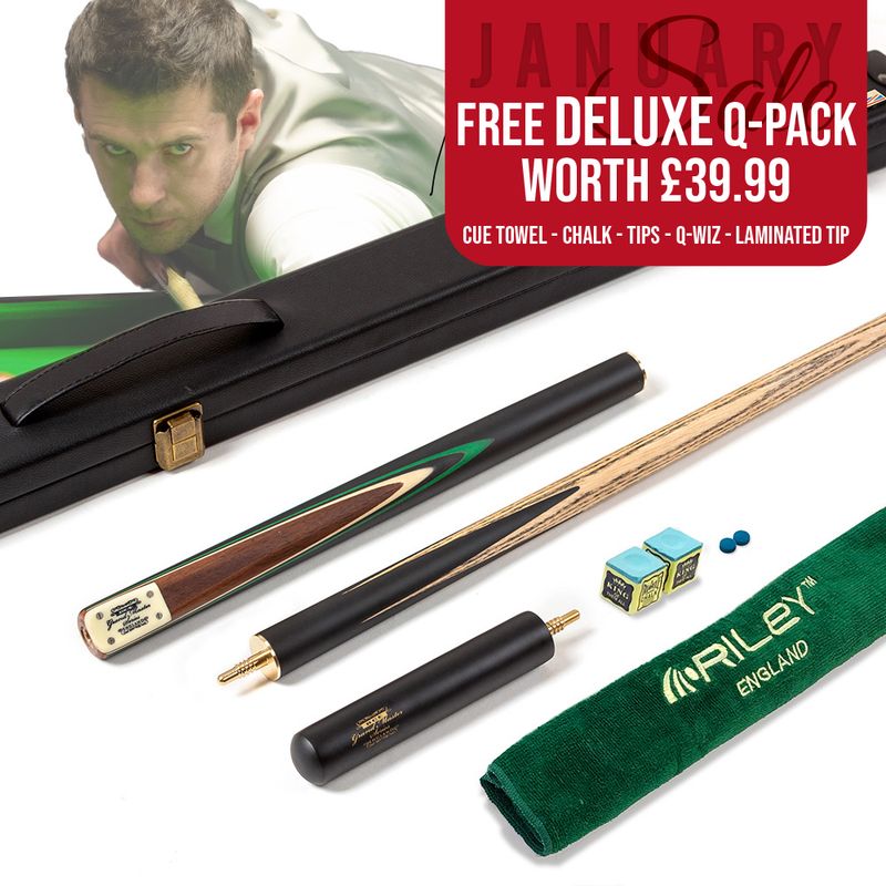 BCE 3 Piece Grand Master Snooker Cue and Hard Case 3/4 Cut- Layered Ebonised Black Wood Butt  - 9.5mm Tip - 145cm - Black/Natural/ Green