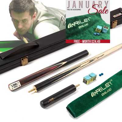 BCE 3 Piece Grand Master Snooker Cue and Hard Case 3/4 Cut- Layered Ebonised Black Wood Butt - 9.5mm Tip - 145cm - Black/ Red/ Natural