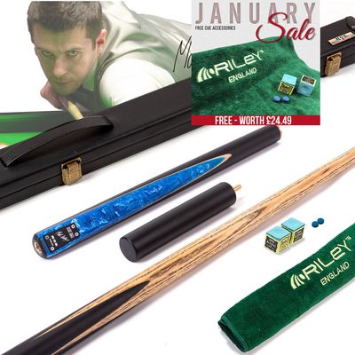 BCE Black Series - Mark Selby - 3 Piece Snooker Cue and Hard Case - 3/4 Cut Cue - Layered Ebonised Black Wood Butt  - 9.5mm Tip - 145cm - Black/ Blue and White Marbleised Resin