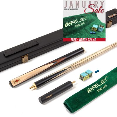 Riley England 3 Piece Snooker Cue and Hard Case 3/4 Cut- Layered Ebonised Black Wood Butt with 9.5mm Tip - 145cm - Black/ Maple Wood