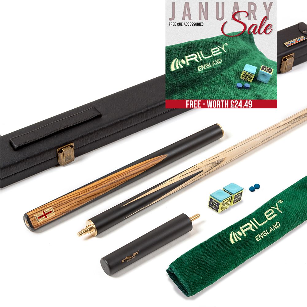 Riley England 3 Piece Snooker Cue and Hard Case 3/4 Cut- Layered Ebonised Black Wood Butt with 9.5mm Tip - 145cm - Black/ Dark Wood