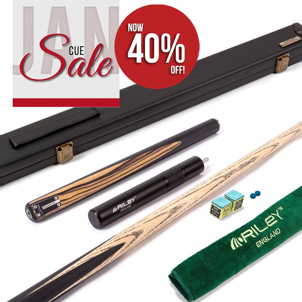 Riley Elegance - 3 Piece Snooker Cue and Hard Case 3/4 Cut- Ebony Butt- 9.5mm Pro Tip - 145cm - Black/ Natural White Ebony Front Splice