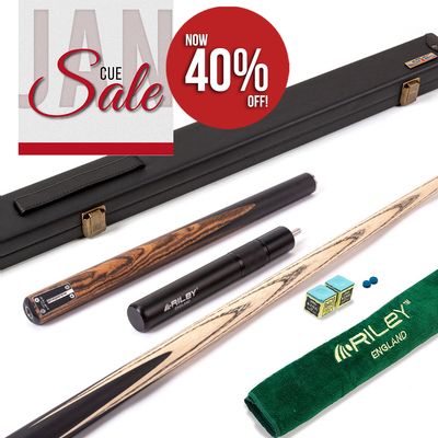 Riley Elegance - 3 Piece Snooker Cue and Hard Case - 3/4 Cut Cue - Ebony Butt- 9.5mm Pro Tip - 145cm - Black/ Natural Golden Sandal 360˚ Splicing