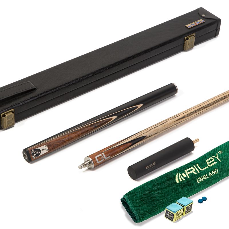 BCE C8L - 3 Piece English Pool Cue 3/4 Cut - Layered Ebonised Black Wood Butt with 9mm Tip - 145cm - Black/ Dark Wood - with Deluxe Hard Case