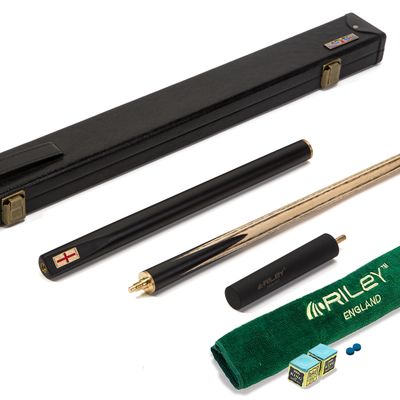 Riley England 3 Piece English Pool Cue 3/4 Cut - 9mm Tip - 145cm - Black/Ash - with Deluxe Hard Case