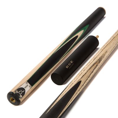 BCE C8L - 3 Piece English Pool Cue 3/4 Cut - Layered Ebonised Black Wood with 9mm Tip - 145cm - Black/ Green/ Light Wood - with Deluxe Hard Case