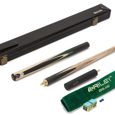 BCE C8L - 3 Piece English Pool Cue 3/4 Cut - Layered Ebonised Black Wood with 9mm Tip - 145cm - Black/ Green/ Light Wood - with Deluxe Hard Case