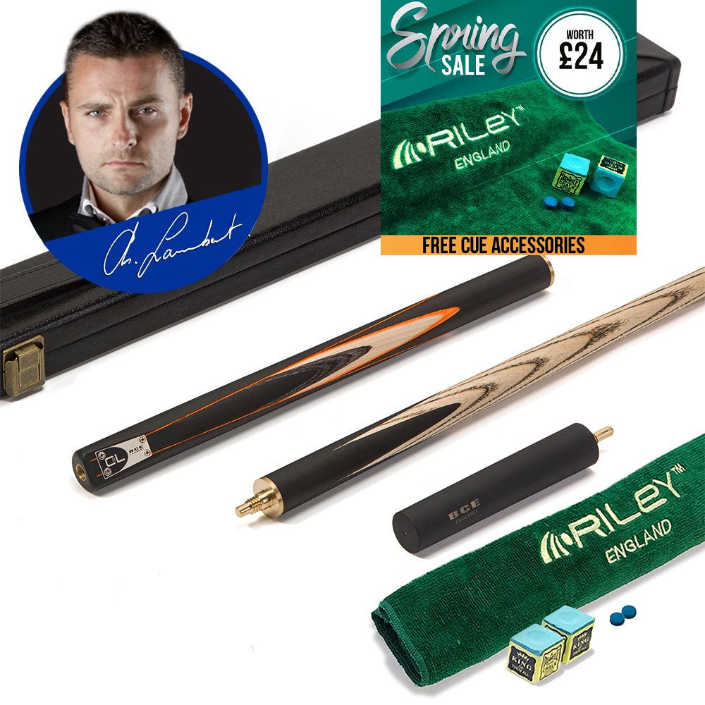 BCE C8L - 3 Piece English Pool Cue and Hard Case 3/4 Cut - Layered Ebonised Black Wood with 9mm Tip - 145cm - Black/ Orange/ Natural Wood - with Deluxe Hard Case