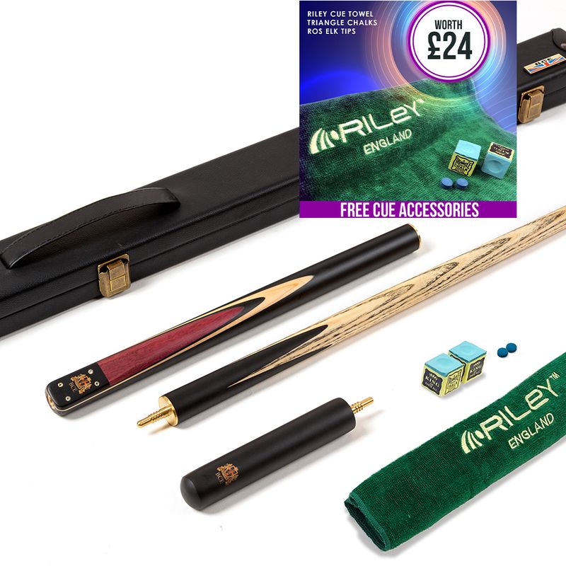 BCE 3 Piece Heritage Snooker Cue and Hard Case 3/4 Cut- Sapele Mahogany Butt - 9.5mm Tip - 145cm - Black/Natural/Purple