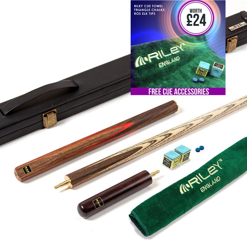 BCE 3 Piece Snooker Cue 3/4 Cut- Exotic Wood Butt with 9.5mm Tip - 145cm - Red/ Natural Wood