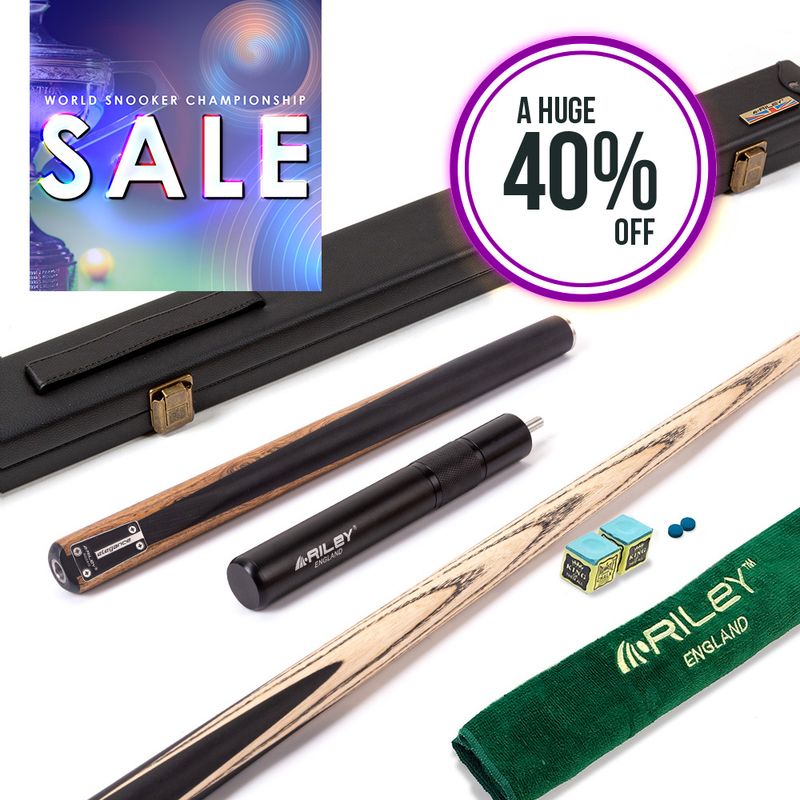 Riley Elegance - 3 Piece Snooker Cue and Hard Case 3/4 Cut- Ebony Butt- 9.5mm Pro Tip - 145cm - Black/ Natural Golden Sandal Splicing Riley Elegance - 3 Piece Snooker Cue and Hard Case 3/4 Cut- Ebony Butt- 9.5mm Pro Tip - 145cm - Black/ Natural Golden Sandal Splicing