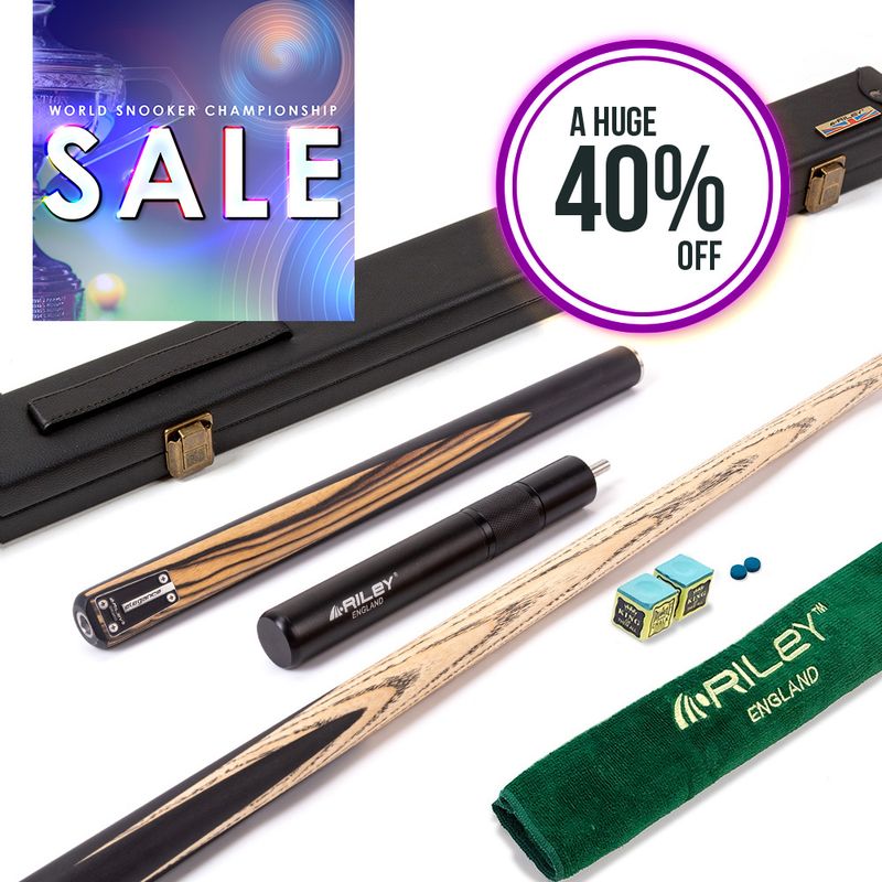 Riley Elegance - 3 Piece Snooker Cue and Hard Case 3/4 Cut- Ebony Butt- 9.5mm Pro Tip - 145cm - Black/ Natural White Ebony Front Splice Riley Elegance - 3 Piece Snooker Cue and Hard Case 3/4 Cut- Ebony Butt- 9.5mm Pro Tip - 145cm - Black/ Natural White Ebony Front Splice