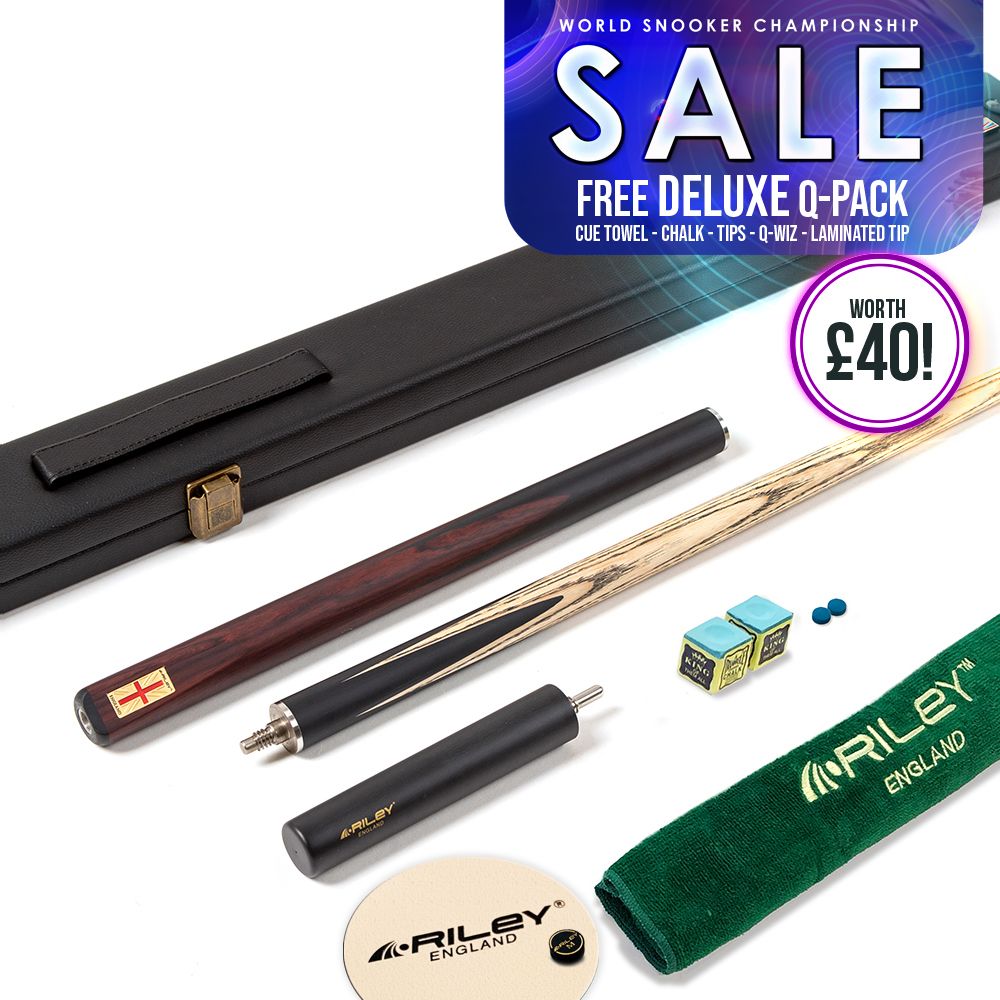 Riley England 3 Piece Snooker Cue and Hard Case 3/4 Cut- Layered Ebonised Black Wood Butt with 9.5mm Tip - 145cm - Black/ Dark Brown