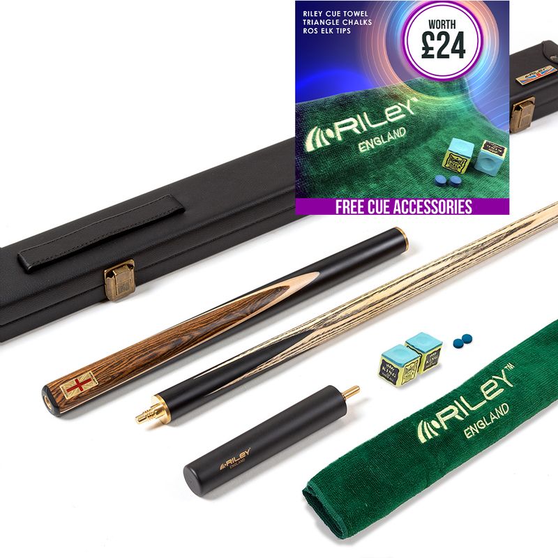 Riley England 3 Piece Snooker Cue and Hard Case 3/4 Cut- Layered Ebonised Black Wood Butt with 9.5mm Tip - 145cm - Black/ Dark Wood Riley England 3 Piece Snooker Cue and Hard Case 3/4 Cut- Layered Ebonised Black Wood Butt with 9.5mm Tip - 145cm - Black/ Dark Wood