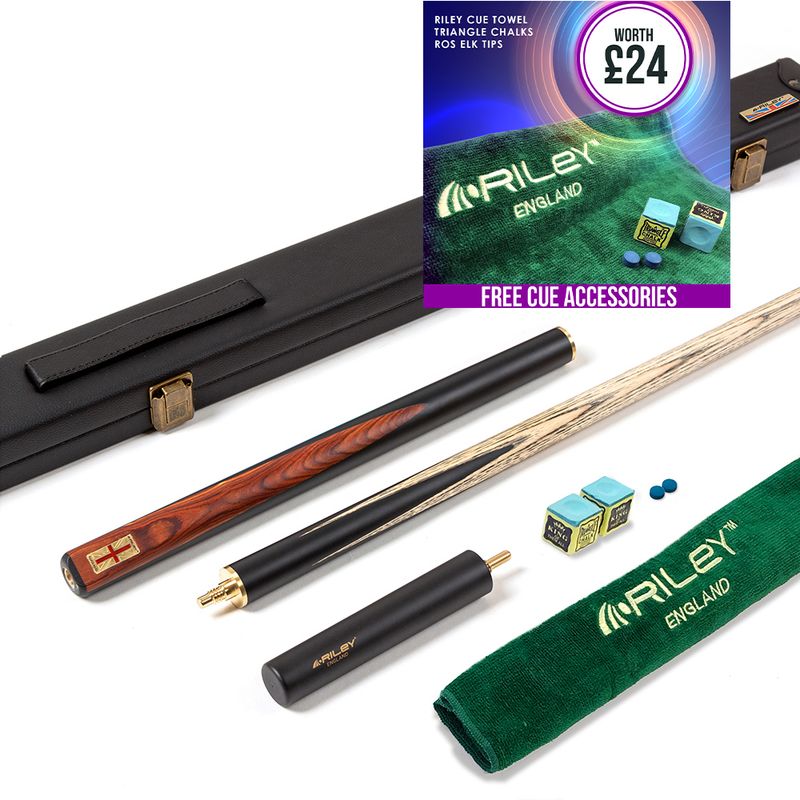 Riley England 3 Piece Snooker Cue and Hard Case 3/4 Cut- Layered Ebonised Black Wood Butt with 9.5mm Tip - 145cm - Black/Brown Wood Riley England 3 Piece Snooker Cue and Hard Case 3/4 Cut- Layered Ebonised Black Wood Butt with 9.5mm Tip - 145cm - Black/Brown Wood