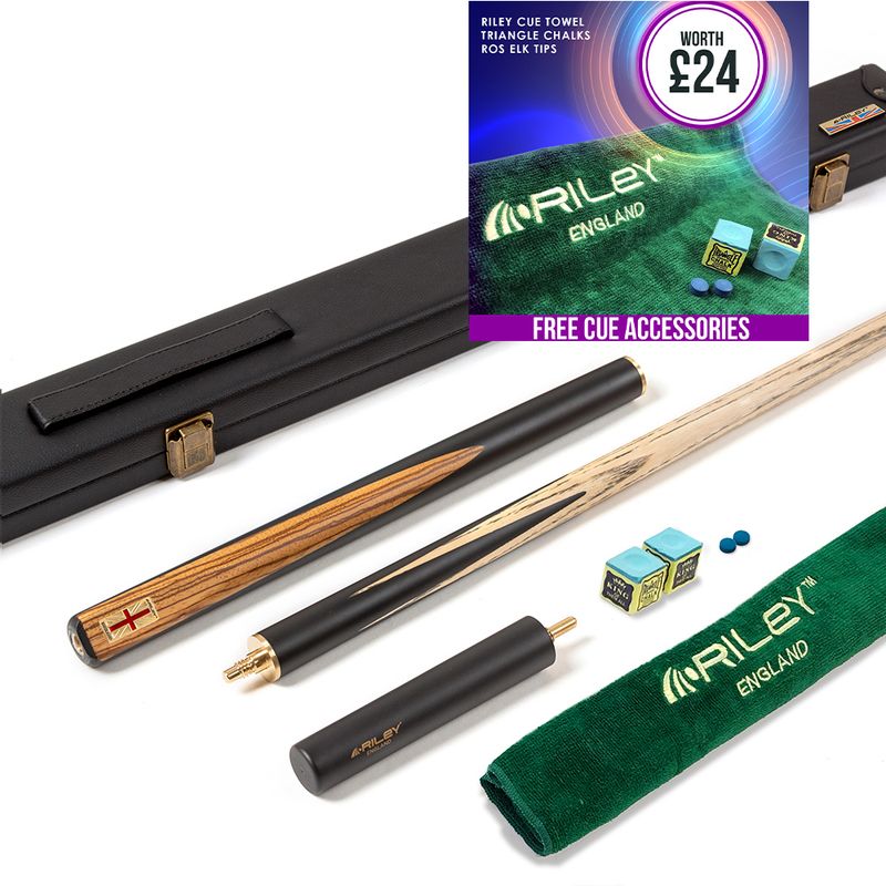 Riley England 3 Piece Snooker Cue and Hard Case 3/4 Cut- Layered Ebonised Black Wood Butt with 9.5mm Tip - 145cm - Black/ Dark Wood Riley England 3 Piece Snooker Cue and Hard Case 3/4 Cut- Layered Ebonised Black Wood Butt with 9.5mm Tip - 145cm - Black/ Dark Wood