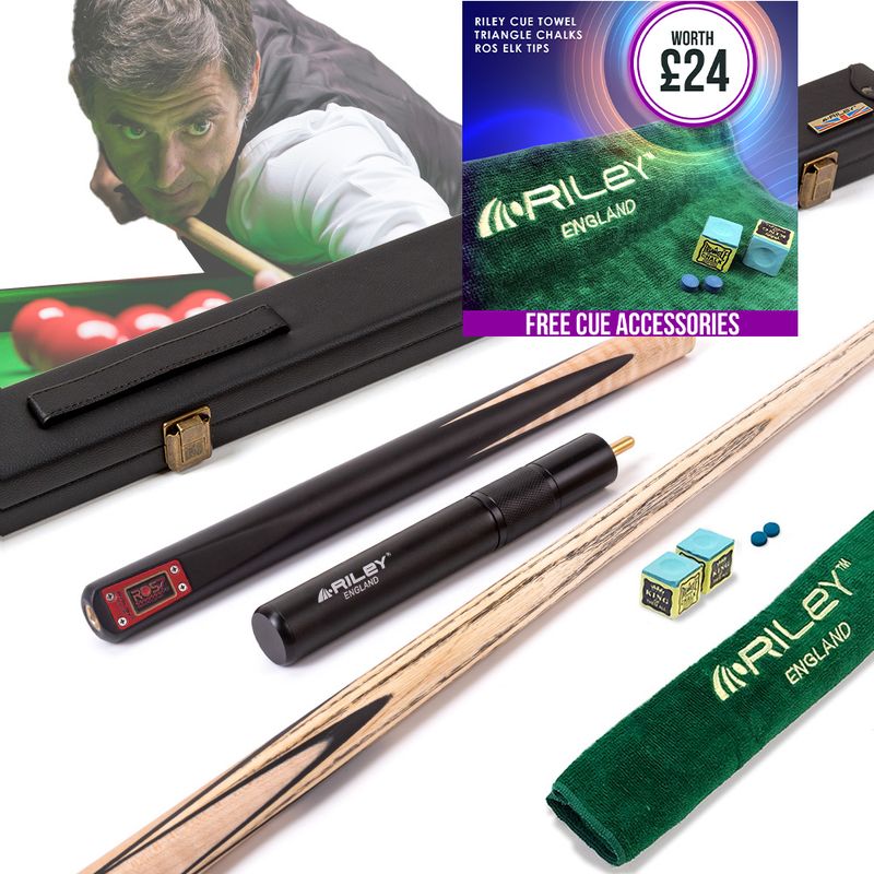 Riley ROS7 - Ronnie O'Sullivan 3 Piece Snooker Cue and Hard Case 3/4 Cut- Layered Ebonised Black Wood Butt - 9.5mm Tip - 145cm - Black/ Natural Birds Eye Maple Wood Riley ROS7 - Ronnie O'Sullivan 3 Piece Snooker Cue and Hard Case 3/4 Cut- Layered Ebonised Black Wood Butt - 9.5mm Tip - 145cm - Black/ Natural Birds Eye Maple Wood