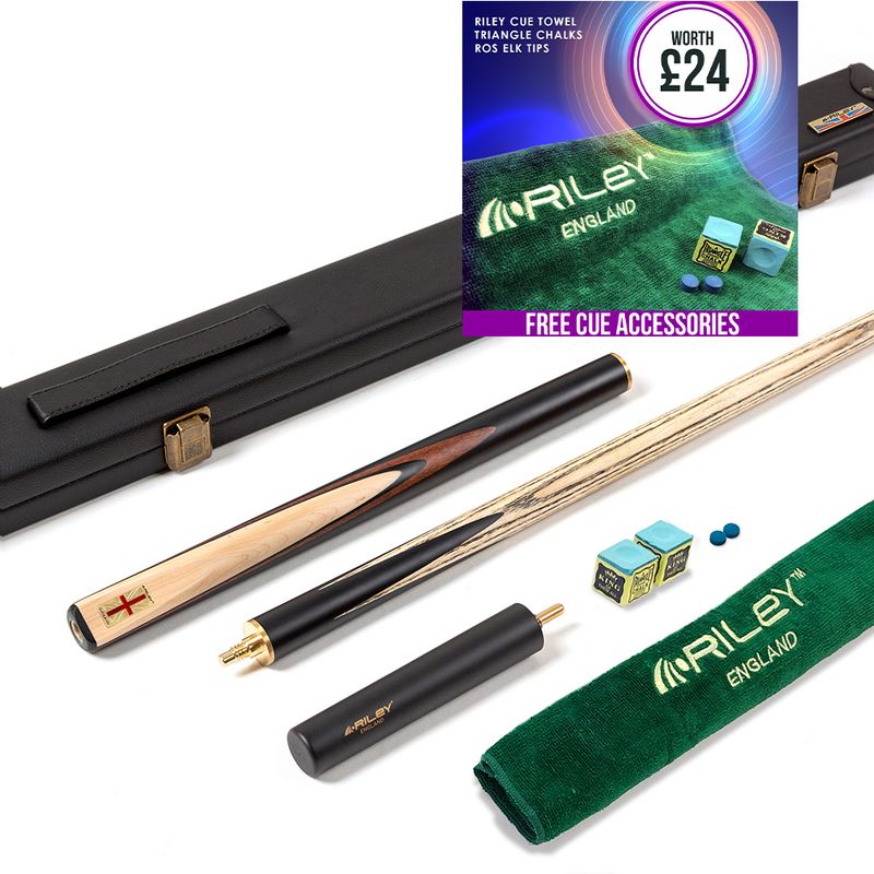 Riley England 3 Piece Snooker Cue and Hard Case 3/4 Cut- Layered Ebonised Black Wood Butt with 9.5mm Tip - 145cm - Black/ Maple Wood Riley England 3 Piece Snooker Cue and Hard Case 3/4 Cut- Layered Ebonised Black Wood Butt with 9.5mm Tip - 145cm - Black/ Maple Wood