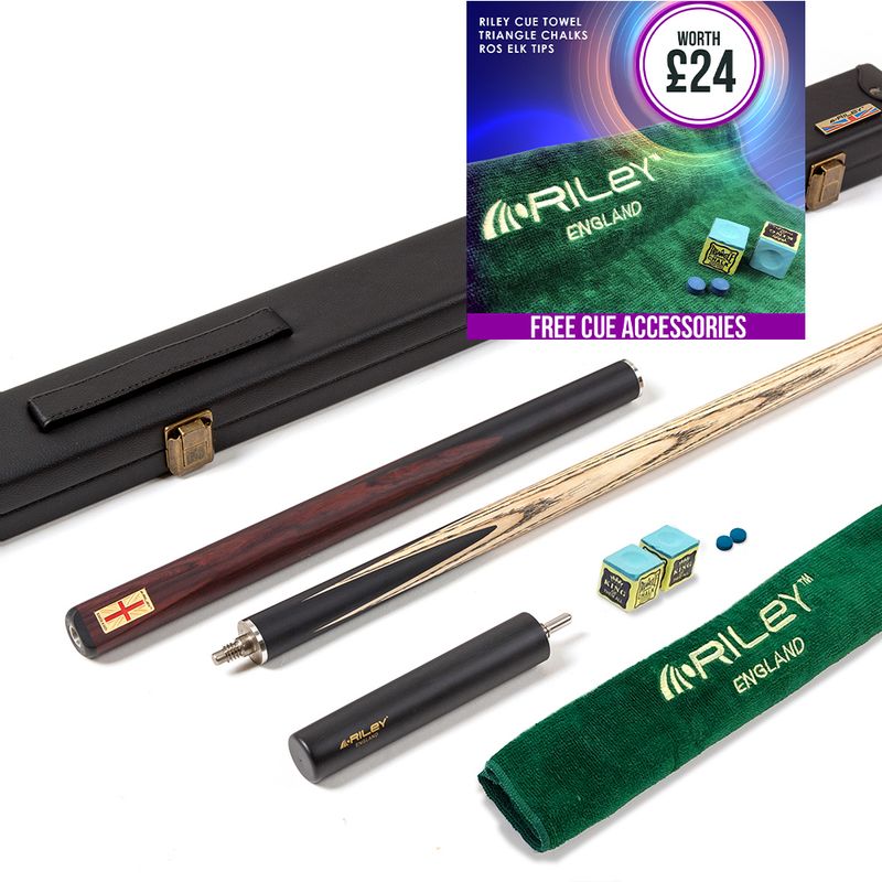Riley England 3 Piece Snooker Cue and Hard Case 3/4 Cut- Layered Ebonised Black Wood Butt with 9.5mm Tip - 145cm - Black/ Dark Brown Riley England 3 Piece Snooker Cue and Hard Case 3/4 Cut- Layered Ebonised Black Wood Butt with 9.5mm Tip - 145cm - Black/ Dark Brown