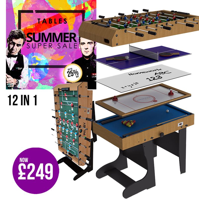 Riley 4ft 12 in 1 Multi Games Table - Natural Wood Finish/ Black Legs - Folds Vertically