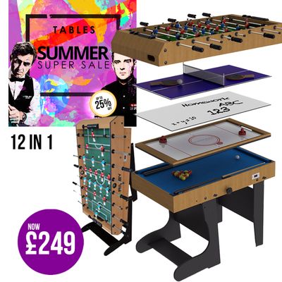 Riley 4ft 12 in 1 Multi Games Table - Natural Wood Finish/ Black Legs - Folds Vertically