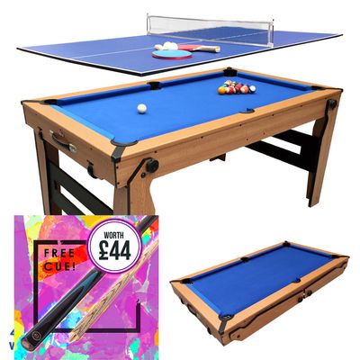BCE 5ft Razor Folding 2 in 1 Pool Table with Table Tennis Top - Blue Cloth/ Oak Finish - Folds Flat