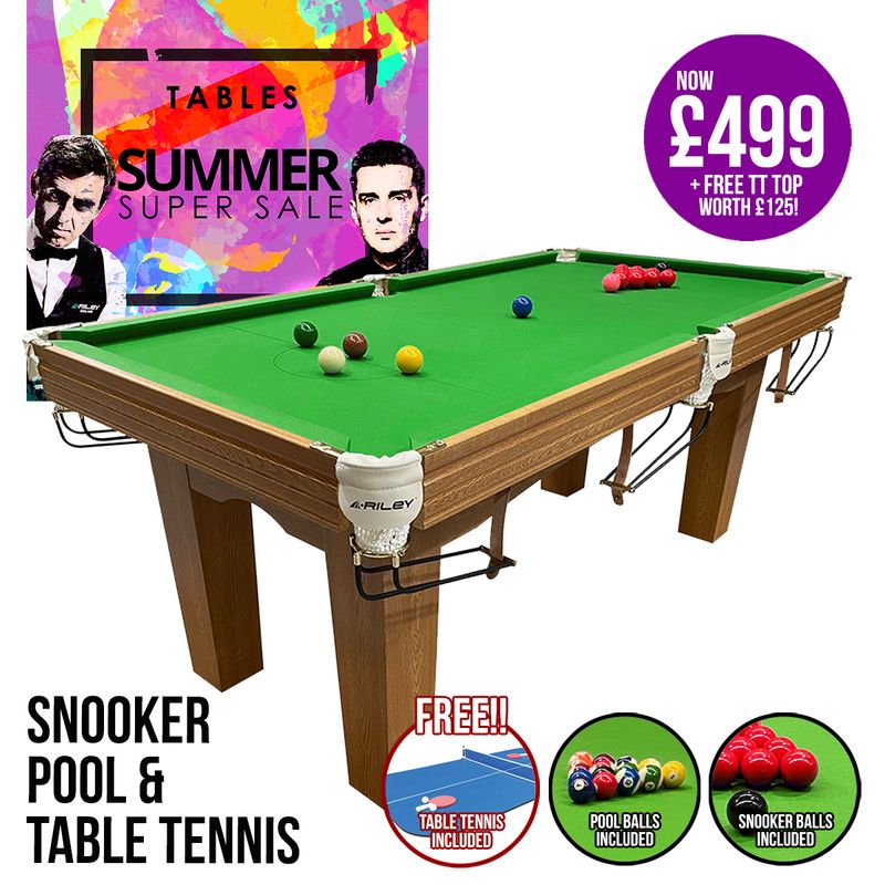 Riley 6ft Traditional Snooker and Pool Table - Oak Finish - Green Cloth - Fixed Leg - Free Table Top