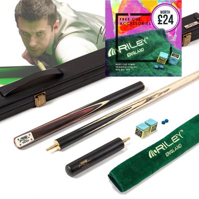 BCE 3 Piece Grand Master Snooker Cue and Hard Case 3/4 Cut- Layered Ebonised Black Wood Butt - 9.5mm Tip - 145cm - Black/ Red/ Natural