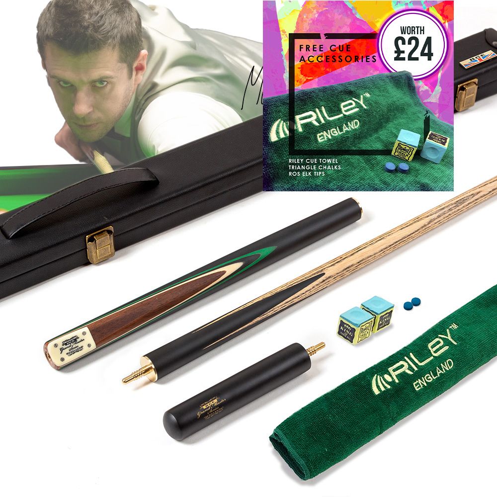 BCE 3 Piece Grand Master Snooker Cue and Hard Case 3/4 Cut- Layered Ebonised Black Wood Butt  - 9.5mm Tip - 145cm - Black/Natural/ Green