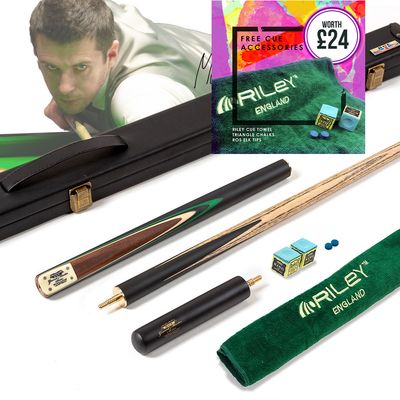 BCE 3 Piece Grand Master Snooker Cue and Hard Case 3/4 Cut- Layered Ebonised Black Wood Butt  - 9.5mm Tip - 145cm - Black/Natural/ Green