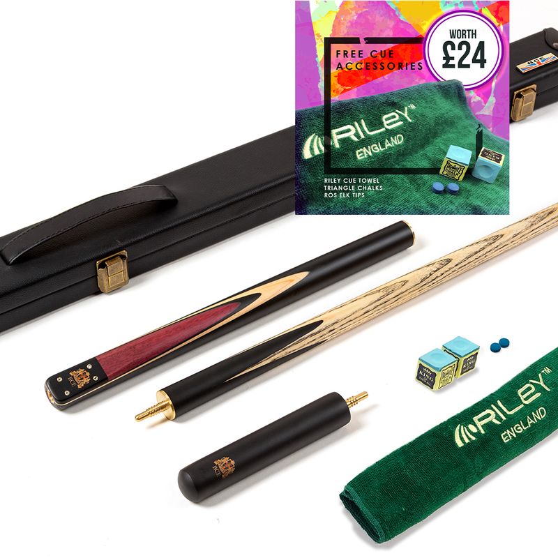 BCE 3 Piece Heritage Snooker Cue and Hard Case 3/4 Cut- Sapele Mahogany Butt - 9.5mm Tip - 145cm - Black/Natural/Purple