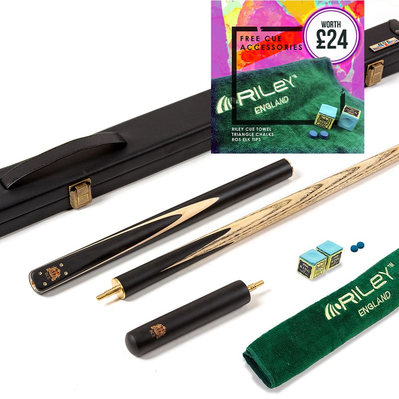 BCE 3 Piece Heritage Snooker Cue and Hard Case 3/4 Cut- Sapele Mahogany Butt - 9.5mm Tip - 145cm - Black/Natural