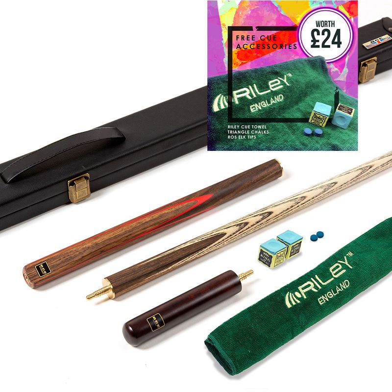 BCE 3 Piece Snooker Cue 3/4 Cut- Exotic Wood Butt with 9.5mm Tip - 145cm - Red/ Natural Wood