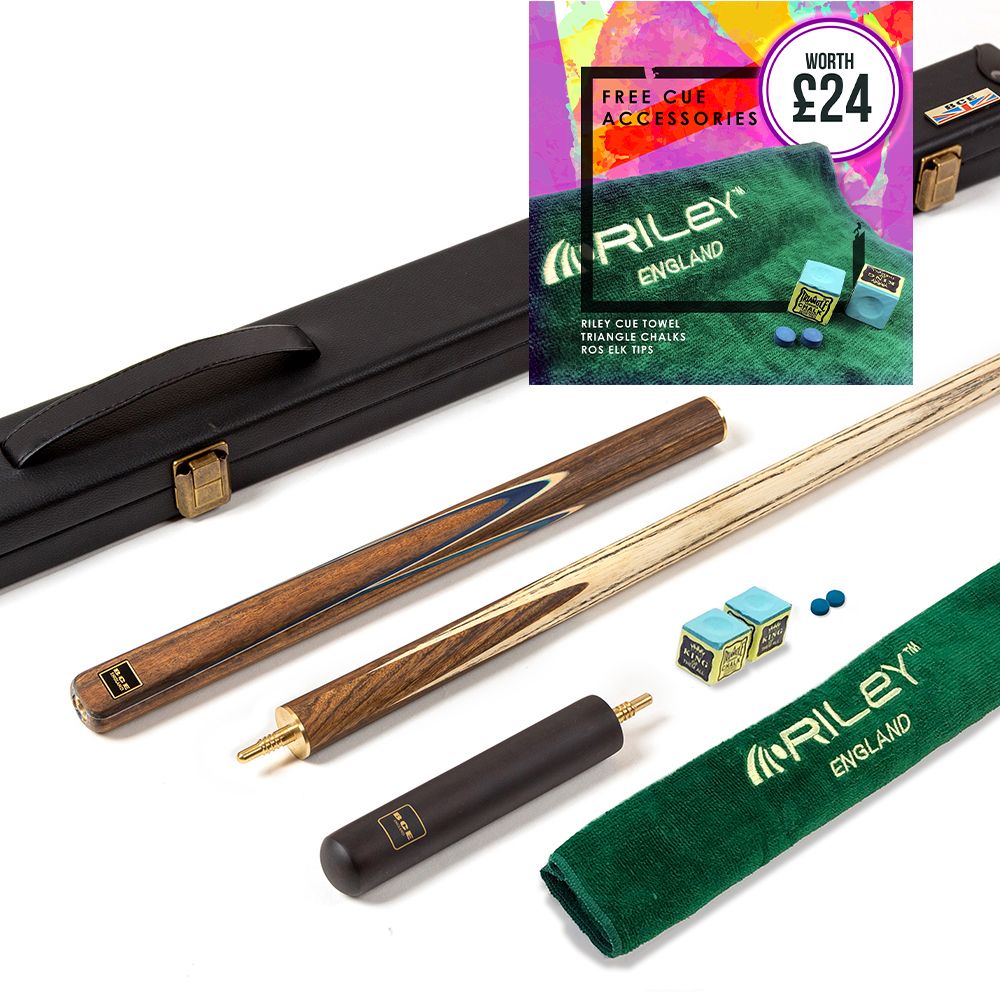 BCE 3 Piece Snooker Cue 3/4 Cut- Exotic Wood Butt with 9.5mm Tip - 145cm - Blue/ Natural Wood