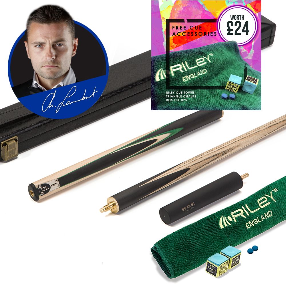 BCE C8L - 3 Piece English Pool Cue 3/4 Cut - Layered Ebonised Black Wood with 9mm Tip - 145cm - Black/ Green/ Light Wood - with Deluxe Hard Case