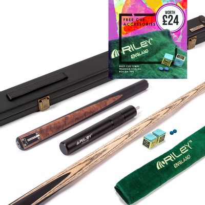 Riley Elegance - 3 Piece Snooker Cue and Hard Case 3/4 Cut- Ebony Butt- 9.5mm Pro Tip - 145cm - Black/ Natural Golden Madrone Burl Front Splice Riley Elegance - 3 Piece Snooker Cue and Hard Case 3/4 Cut- Ebony Butt- 9.5mm Pro Tip - 145cm - Black/ Natural Golden Madrone Burl Front Splice