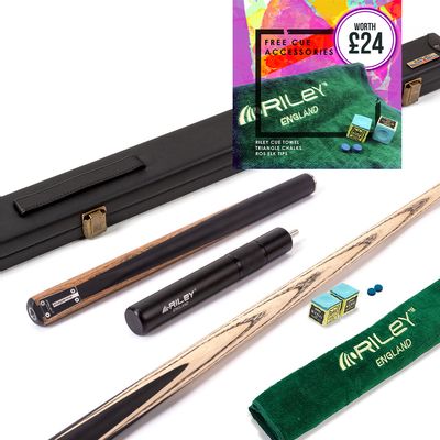 Riley Elegance - 3 Piece Snooker Cue and Hard Case 3/4 Cut- Ebony Butt- 9.5mm Pro Tip - 145cm - Black/ Natural Golden Sandal Splicing Riley Elegance - 3 Piece Snooker Cue and Hard Case 3/4 Cut- Ebony Butt- 9.5mm Pro Tip - 145cm - Black/ Natural Golden Sandal Splicing