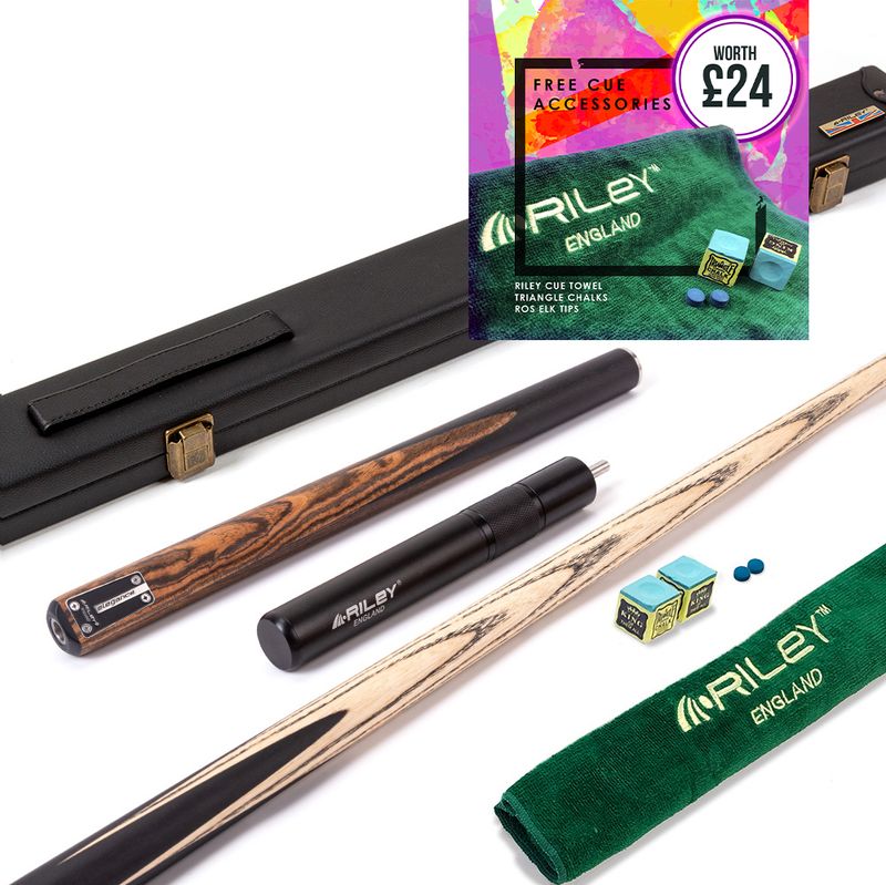 Riley Elegance - 3 Piece Snooker Cue and Hard Case - 3/4 Cut Cue - Ebony Butt- 9.5mm Pro Tip - 145cm - Black/ Natural Golden Sandal 360Ëš Splicing Riley Elegance - 3 Piece Snooker Cue and Hard Case - 3/4 Cut Cue - Ebony Butt- 9.5mm Pro Tip - 145cm - Black/ Natural Golden Sandal 360Ëš Splicing