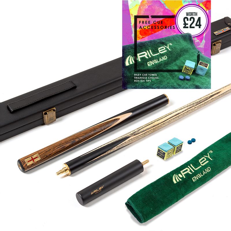 Riley England 3 Piece Snooker Cue and Hard Case 3/4 Cut- Layered Ebonised Black Wood Butt with 9.5mm Tip - 145cm - Black/ Dark Wood Riley England 3 Piece Snooker Cue and Hard Case 3/4 Cut- Layered Ebonised Black Wood Butt with 9.5mm Tip - 145cm - Black/ Dark Wood