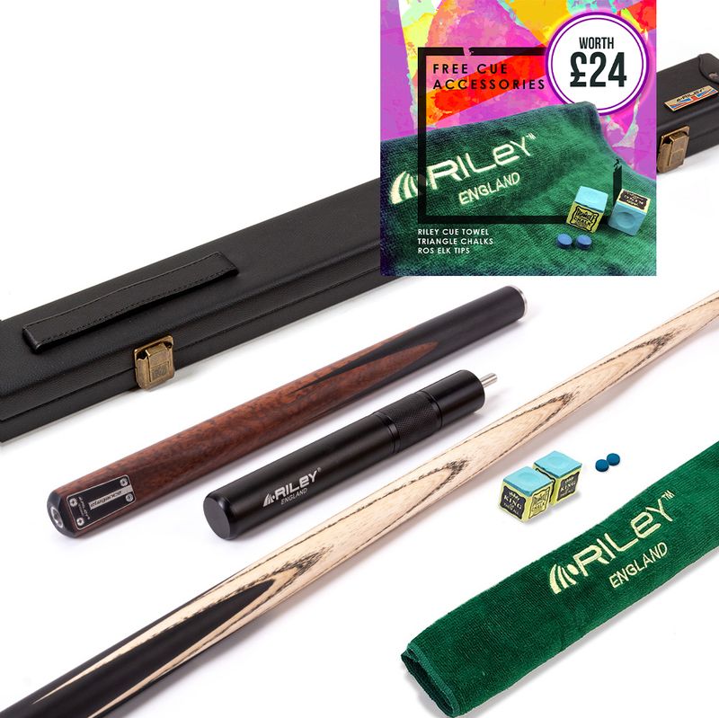 Riley Elegance - 3 Piece Snooker Cue and Hard Case - 3/4 Cut Cue - Ebony Butt- 9.5mm Pro Tip - 145cm - Black/ Natural Snake Wood 360Ëš Splicing Riley Elegance - 3 Piece Snooker Cue and Hard Case - 3/4 Cut Cue - Ebony Butt- 9.5mm Pro Tip - 145cm - Black/ Natural Snake Wood 360Ëš Splicing