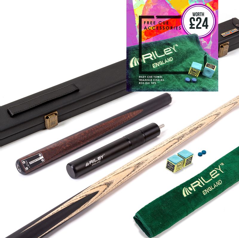 Riley Elegance - 3 Piece Snooker Cue and Hard Case 3/4 Cut- Ebony Butt- 9.5mm Pro Tip - 145cm - Black/ Natural Snake Wood Front Splice Riley Elegance - 3 Piece Snooker Cue and Hard Case 3/4 Cut- Ebony Butt- 9.5mm Pro Tip - 145cm - Black/ Natural Snake Wood Front Splice