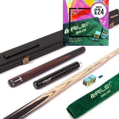Riley Elegance - 3 Piece Snooker Cue and Hard Case 3/4 Cut- Ebony Butt- 9.5mm Pro Tip - 145cm - Black/ Natural Snake Wood Front Splice Riley Elegance - 3 Piece Snooker Cue and Hard Case 3/4 Cut- Ebony Butt- 9.5mm Pro Tip - 145cm - Black/ Natural Snake Wood Front Splice